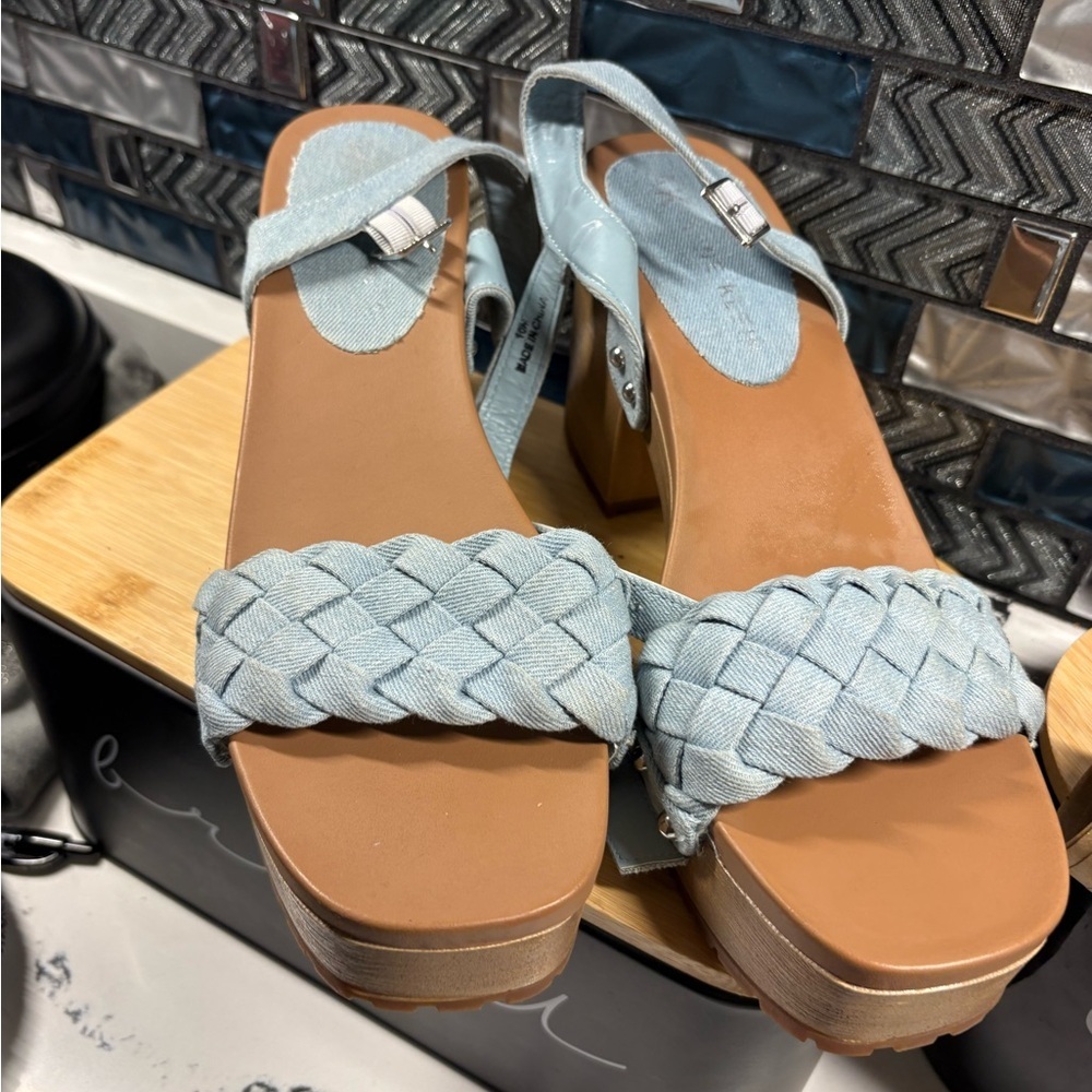 Chic Light Blue Woven Strap Sandals